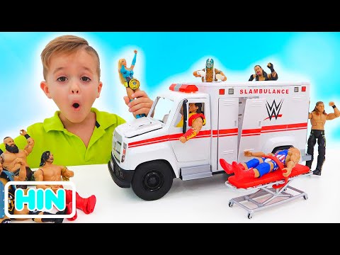 व्लाद और निकी WWE स्लैम्बुलेंस वाहन खिलौना के साथ खेलते हैं