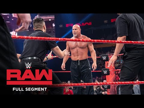 FULL SEGMENT – Goldberg wipes out safety personnel to to find to Brock Lesnar: Raw, Nov. 14, 2016