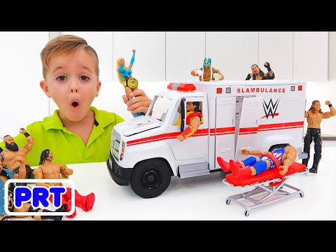 Vlad e Niki jogam com a WWE Slambulance Automobile Brinquedo